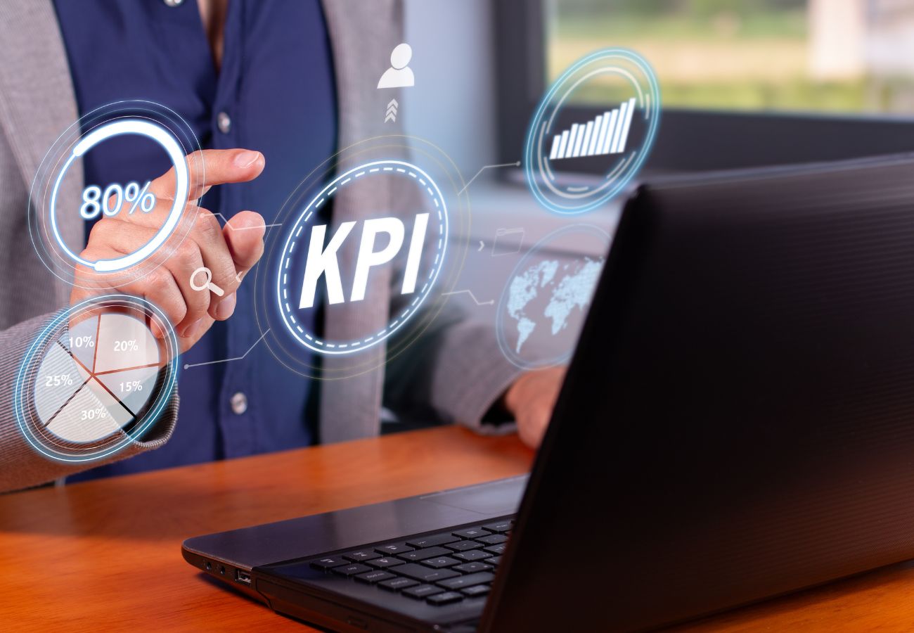 Performance indicators being reviewed on a laptop