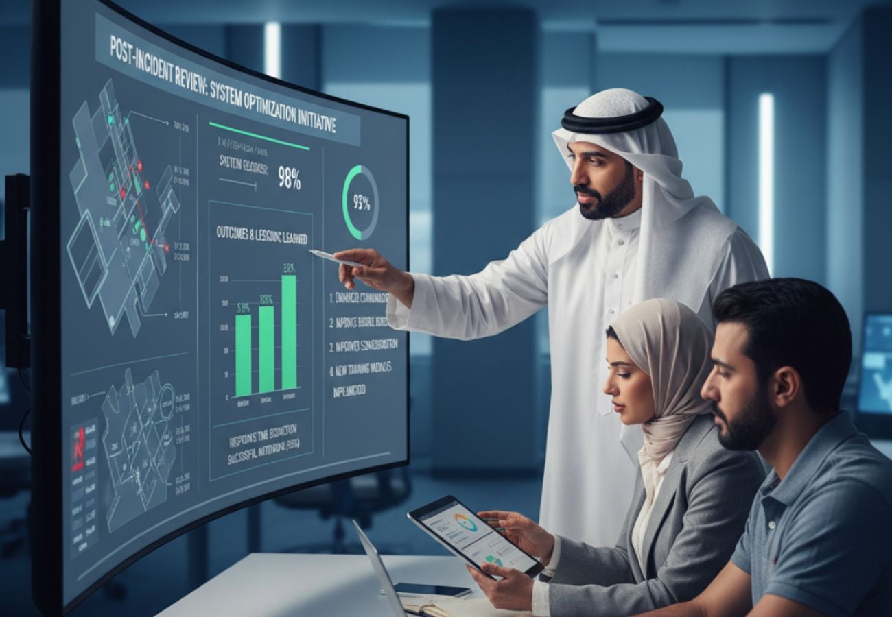 A team reviewing emergency response performance dashboards